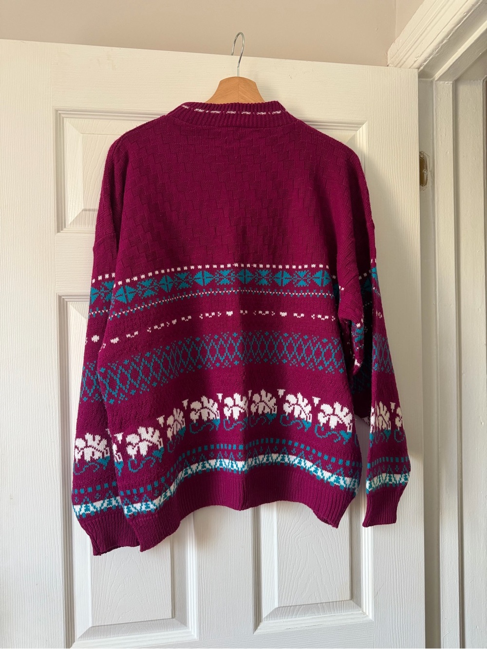 American Pride Vintage Berry Fair Isle Cottagecore Sweater M - Picture 2 of 4